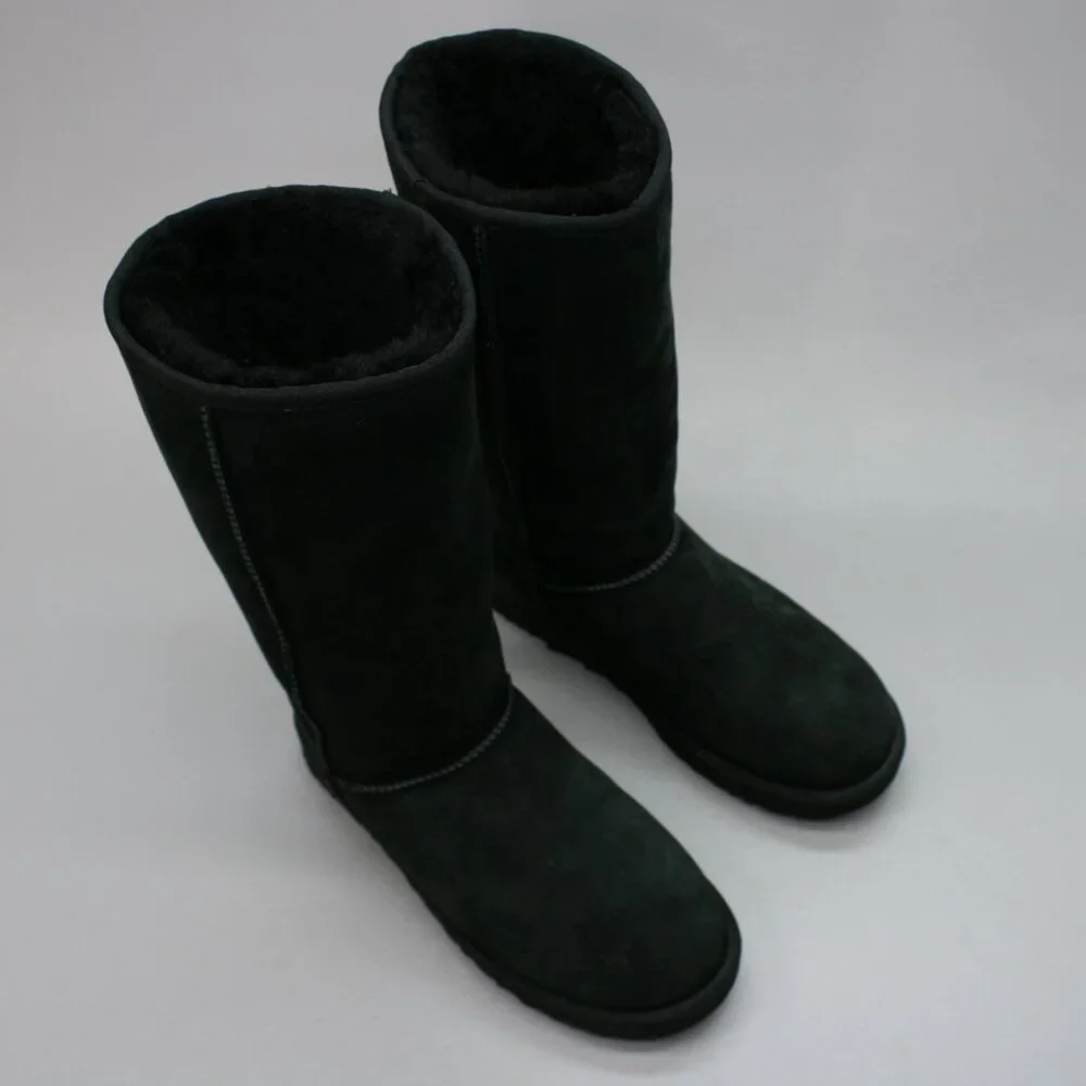 UGG Ladies 9 Classic Tall Ii Black Suede Sheepskin Shearling Lined Boots 1016224 - Picture 6 of 12